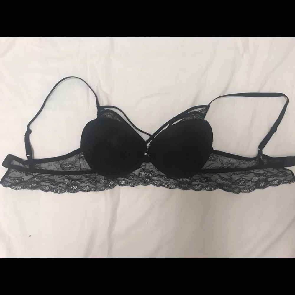 Strappy front sexy black longline push up bra